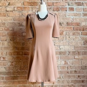 BNWOT Eryn Brinié Tan/Khaki Dress + Statement Necklace